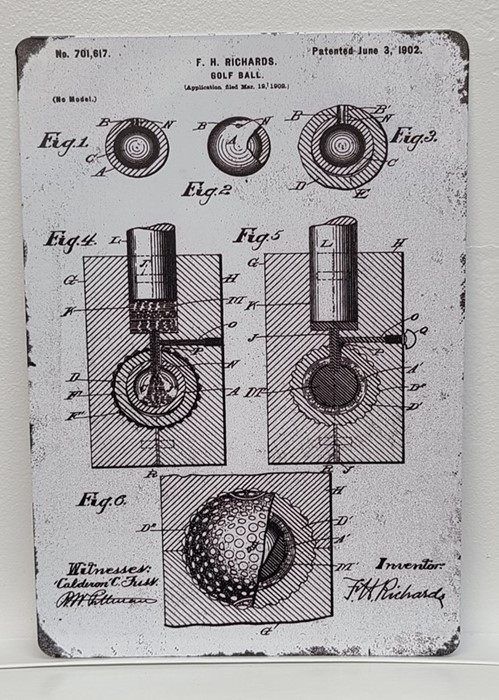 Vintage Tin Sign - Golf Ball Patent SGN-PTNT